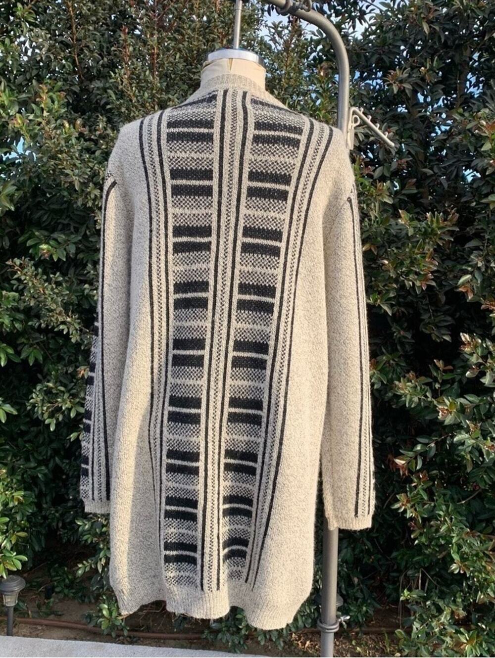Geometric Tan Mia Maddison Duster Long Cardigan Brown Black Medium